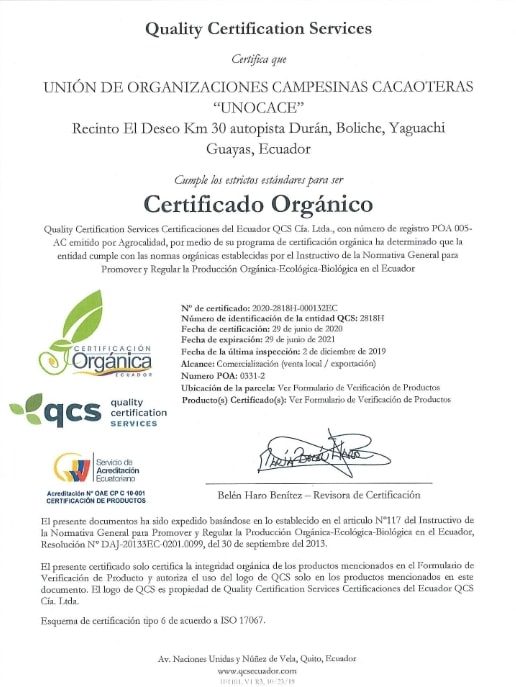 UNOCACE - Certificado Orgánico ECU