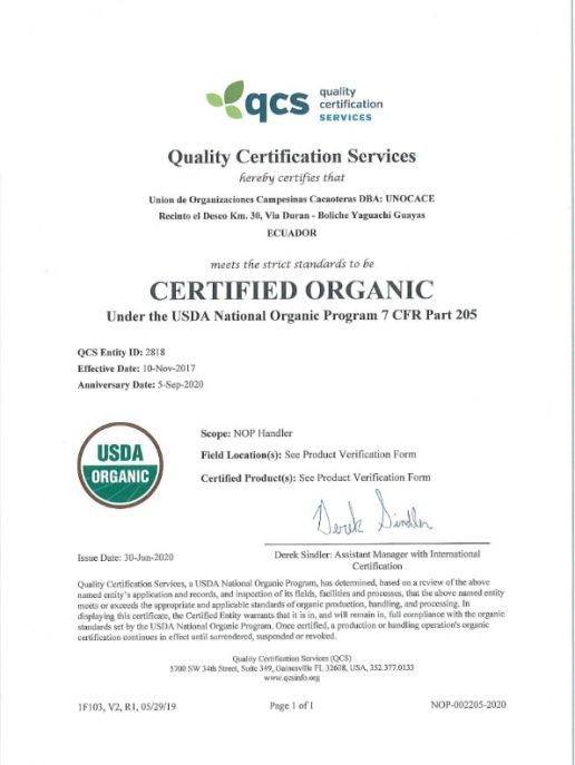 UNOCACE - Certificado Orgánico NOP